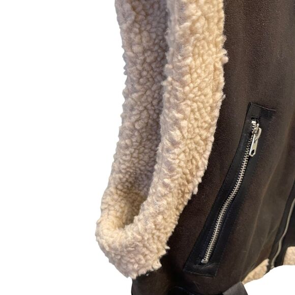 Commense Moto Style Sherpa Lined Brown Faux Leather Vest L - Picture 3 of 10